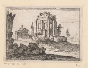 風景の中のResten van de Tempel van Minerva Medica ミネルヴァ メディカ ディ ラ ダ スタ ビビアナ神殿 (オブジェクトのタイトル) Gezichten op Rome (シリーズタイトル) ローマの無人の場所のいくつかのビューとパースペクティブ (シリーズ タイトル) 作： Giovanni Battista Mercati