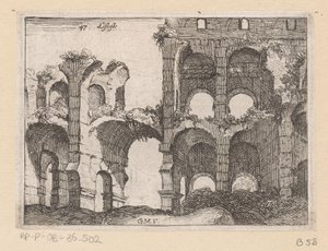 ローマのコロッセオの遺跡 Listesso (オブジェクトのタイトル) ローマの景色 (シリーズ タイトル) Alcune vedute et prospettive di luoghi dishabitati di Roma (シリーズタイトル) 作： Giovanni Battista Mercati