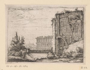 古代の建物とローマのコロッセオの遺跡 ヴィンコロのソット サン ピエトロ (オブジェクトのタイトル) ローマの景色 (シリーズ タイトル) Alcune vedute et prospettive di luoghi dishabitati di Roma (シリーズタイトル) 作： Giovanni Battista Mercati