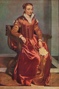 赤のレディ・ラ・ダマの肖像、c1556-60 作： Giovanni Battista Moroni
