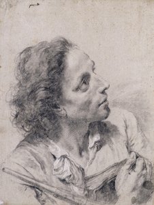 本と望遠鏡を持って、右を見上げる天文学者、 作： Giovanni Battista Piazzetta