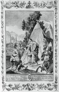 エルサレムを包囲する十字軍」ジョヴァンニ・バッティスタ・ピアゼッタ（1683-1754）による彫刻、トルカート・タッソ（1544-1595）の『エルサレムを届ける』のカントIIIのためのもので、イタリア・ヴェネツィアのジョヴァンニ・バッティスタ・アルブリッツィ社から出版されています。 作： Giovanni Battista Piazzetta