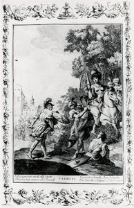 クローリンダの前でのオットーネとタンクレディの決闘、カントー6、エルサレムの配信 作： Giovanni Battista Piazzetta