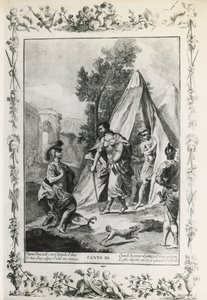 トルカート・タッソ(1544-1595)の詩にジョヴァンニ・バッティスタ・ピアゼッタ(1683-1754)が描いた挿絵「届けられたエルサレム」カントIII、1745年にヴェネツィアで出版された版、イタリア 作： Giovanni Battista Piazzetta