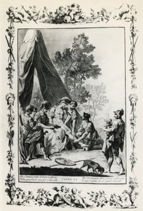 トルカート・タッソ(1544-1595)の詩にジョヴァンニ・バッティスタ・ピアゼッタ(1683-1754)が描いた第11カンストの挿絵「届けられたエルサレム」、1745年にヴェネツィアで出版された版、イタリア 作： Giovanni Battista Piazzetta