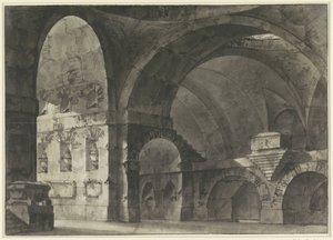 バレル ヴォールトとドームの下部構造を持つ大規模なアンティークの建物の内部 作： Giovanni Battista Piranesi (attributed to)