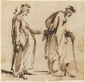 妊娠中の若い女性とスタッフを持つ若い男 作： Giovanni Battista Piranesi