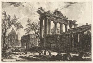 Altra Veduta degli avanzi del Pronao del Tempio del Concordia (コンコルド神殿 [左背景にセプティミウス セウェルスの凱旋門がある土星神殿] のプロナオス遺跡の別の眺め)、Vedute di Roma (ローマの眺め) より