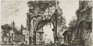 ローマのポルタ S. セバスティアーノにあるドルススの凱旋門、プレート 8、凱旋門やその他のモニュメントのいくつかのビューから 作： Giovanni Battista Piranesi