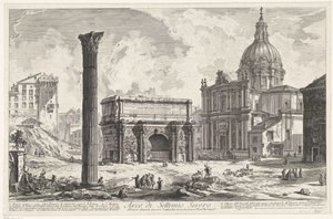 ブーグ ヴァン セプティミウス セウェルス オプ ヘット フォロ ロマーノム Arch of Septimius Sever (...) (オブジェクトのタイトル) Gezichten op Rome (シリーズタイトル) Giambattista Piranesi の建築家 Ve (nez) iano (シリーズ タイトル) によって設計および彫刻されたローマの景色 作： Giovanni Battista Piranesi