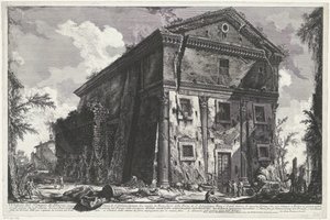 サントゥルバーノ テ ローマ教会 バック神殿の眺め (...) (オブジェクトのタイトル) Gezichten op Rome (シリーズタイトル) Giambattista Piranesi の建築家 Ve(nez)iano によって描かれ彫刻されたローマの景色 (シリーズ タイトル) 作： Giovanni Battista Piranesi