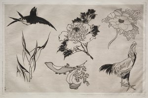 ディナー サービス (ルソー サービス): ツバメ、オンドリ、花 (8 番) 作： Giovanni Battista Piranesi