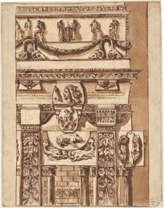 奇妙な装飾が施されたファサードのファンタジー 作： Giovanni Battista Piranesi