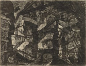 ピラネージ、ジョヴァンニ・バティスタ（1720-1778）の「架空の監獄」シリーズより。銅版画、1761年頃、個人蔵 作： Giovanni Battista Piranesi