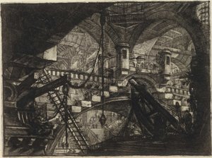 ピラネージ、ジョヴァンニ・バティスタ（1720-1778）の「架空の監獄」シリーズより。銅版画、1761年頃、個人蔵 作： Giovanni Battista Piranesi