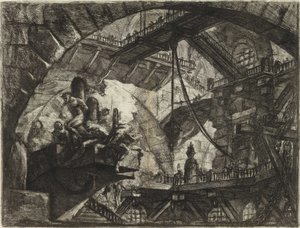 ピラネージ、ジョヴァンニ・バティスタ（1720-1778）の「架空の監獄」シリーズより。銅版画、1761年頃、個人蔵 作： Giovanni Battista Piranesi