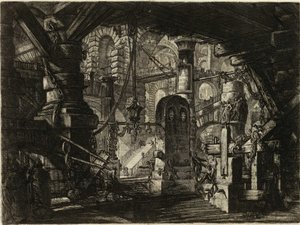 ピラネージ、ジョヴァンニ・バティスタ（1720-1778）の「想像上の監獄」シリーズより。銅版画、1761年頃、個人蔵 作： Giovanni Battista Piranesi