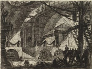 ピラネージ、ジョヴァンニ・バティスタ（1720-1778）の「想像上の監獄」シリーズより。銅版画、1761年頃、個人蔵 作： Giovanni Battista Piranesi