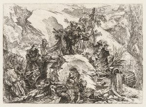 グロテスキ：死の頭と骸骨のある廃墟 作： Giovanni Battista Piranesi
