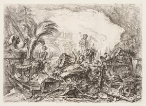 グロテスキ: 牧神の像と倒れた柱のある廃墟 作： Giovanni Battista Piranesi