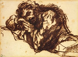 身をかがめる男性の半身像（紙にペンとインク） 作： Giovanni Battista Piranesi