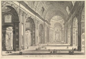 Vedute di Roma Roman Viewsからのバチカンのサンピエトロ大聖堂の内部ビュー1748年。
