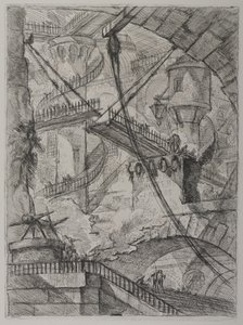 Invenzioni Capric di Carceri;ハインド7、3つの最初の状態、c。 1749（敷き紙にエッチング） 作： Giovanni Battista Piranesi