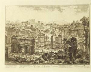 イタリア、ローマ、セプティミウス・セウェルスのアーチがあるカンポ・ヴァチーノ（フォロ・ロマーノ）の眺め（エングレーヴィング