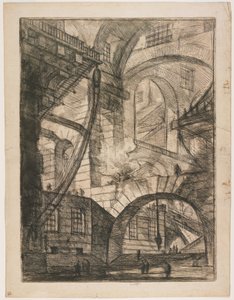 Carcerid&39;Invenzioneのプレート6、煙る火のあるアーチの展望 作： Giovanni Battista Piranesi