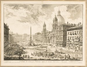 ナヴォーナ広場、「ローマの景色」のプレート 作： Giovanni Battista Piranesi