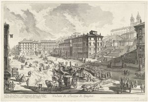 ローマのスペイン階段 スペイン階段の眺め (オブジェクトのタイトル) Gezichten op Rome (シリーズタイトル) Giambattista Piranesi の建築家 Ve(nez)iano によって描かれ彫刻されたローマの景色 (シリーズ タイトル) 作： Giovanni Battista Piranesi