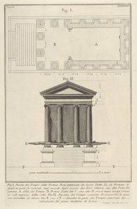 フォルトゥナヴィリリスの神殿の計画とファサード。 作： Giovanni Battista Piranesi