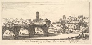 プレート 14: セナトリアル橋、今日はポンテ ロットの壊れた橋と呼ばれる。 1. テンプル オ... 1748年。 作： Giovanni Battista Piranesi