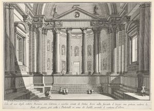 プレート9：古代ローマ人の習慣による列柱ホール、ニッチ装飾...、1743年。 作： Giovanni Battista Piranesi