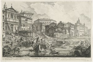 リペッタ テ ローマ港 リペッタ港の眺め (オブジェクトのタイトル) Gezichten op Rome (シリーズタイトル) Giambattista Piranesi の建築家 Ve(nez)iano によって描かれ彫刻されたローマの景色 (シリーズ タイトル) 作： Giovanni Battista Piranesi