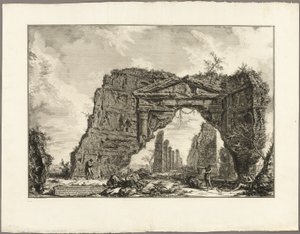 Views of Rome から、Frascati 道路のローマから 5 マイル離れたドミティアヌスの別荘にある屋根付き柱廊またはクリプトポルティカスの遺跡 作： Giovanni Battista Piranesi