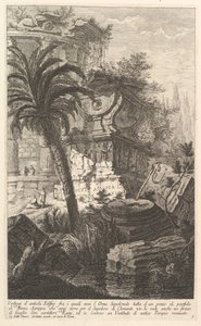 マルクスアグリッパma ...の墓の骨壷が立っている古代の建物の遺跡。 1750。 作： Giovanni Battista Piranesi