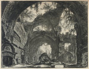 チボリのヴィラアドリアーナにある彫像のギャラリーの遺跡 作： Giovanni Battista Piranesi