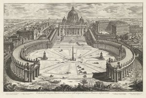 Sint-Pietersplein met de Sint-Pietersbasiliek te Vaticaanstad 大きなポルティコと隣接する広場がある有名なバチカン大聖堂の眺め (オブジェクトのタイトル) Gezichten op Rome (シリーズタイトル) Giambattista Piranesi アークによって描かれ、刻まれたローマの景色