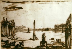 ローマ・サンピエトロ広場（紙にペン・インク） 作： Giovanni Battista Piranesi