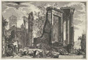 Tempel van Vesta en de Tempel van de Tiburtijnse Sibille in Tivoli チボリのシビラ神殿の別のビュー (オブジェクトのタイトル) Gezichten op Rome (シリーズタイトル) Giambattista Piranesi の建築家 Ve(nez)iano (時代) によって描かれ彫刻されたローマの景色 作： Giovanni Battista Piranesi