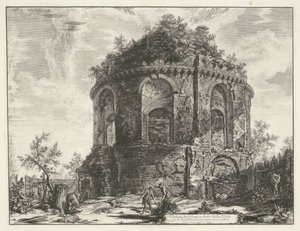 Temple of Cough bij Tivoli ティブルティーナ街道沿いの della Tosse と呼ばれる寺院の眺め、Tivoli から 1 マイル (オブジェクトのタイトル) Gezichten op Rome (シリーズタイトル) Giambattista Piranesi の建築家 Ve(nez)iano (深刻な 作： Giovanni Battista Piranesi