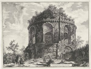Temple of Cough bij Tivoli ティブルティーナ街道沿いの della Tosse と呼ばれる寺院の眺め、Tivoli から 1 マイル (オブジェクトのタイトル) Gezichten op Rome (シリーズタイトル) Giambattista Piranesi の建築家 Ve(nez)iano (深刻な 作： Giovanni Battista Piranesi