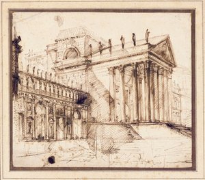 精巧な新古典派の建物の柱廊玄関とファサード 作： Giovanni Battista Piranesi