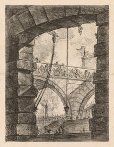 刑務所：フリーズのある高尚なアーチ、1745-1750。 作： Giovanni Battista Piranesi