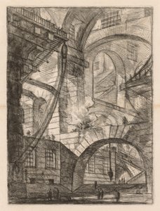 刑務所：煙る火のあるアーチの展望、1745-1750。 作： Giovanni Battista Piranesi