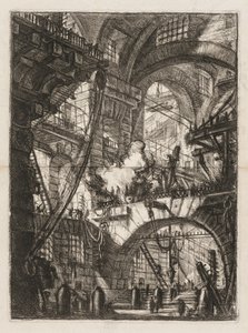 刑務所：中央に煙が出ているアーチの視点。 作： Giovanni Battista Piranesi