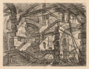刑務所：ジグザグ階段のあるコロネードの視点、1745-1750。 作： Giovanni Battista Piranesi