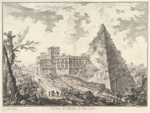 Caius Cestiusのピラミッド、Porta S. Paoloと隣接する道路Veduta del S ...、ca。 1755年。 作： Giovanni Battista Piranesi