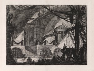 のこぎり馬、Carceri d のプレート 12 作： Giovanni Battista Piranesi